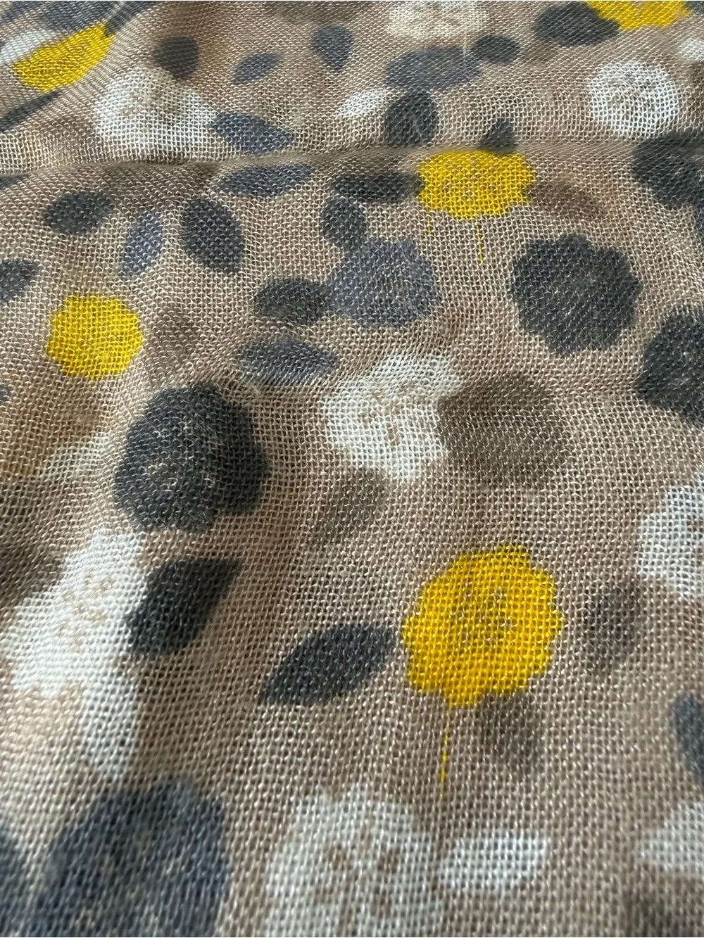 Beige Floral Scarf with Yellow and Gray Accents size L
